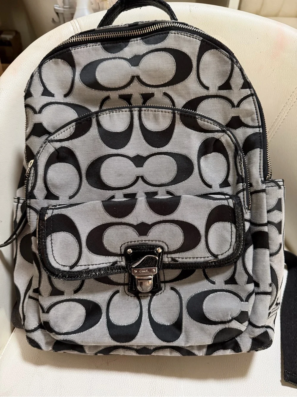 Coach Gray and Black Signature Canvas Mini Backpack